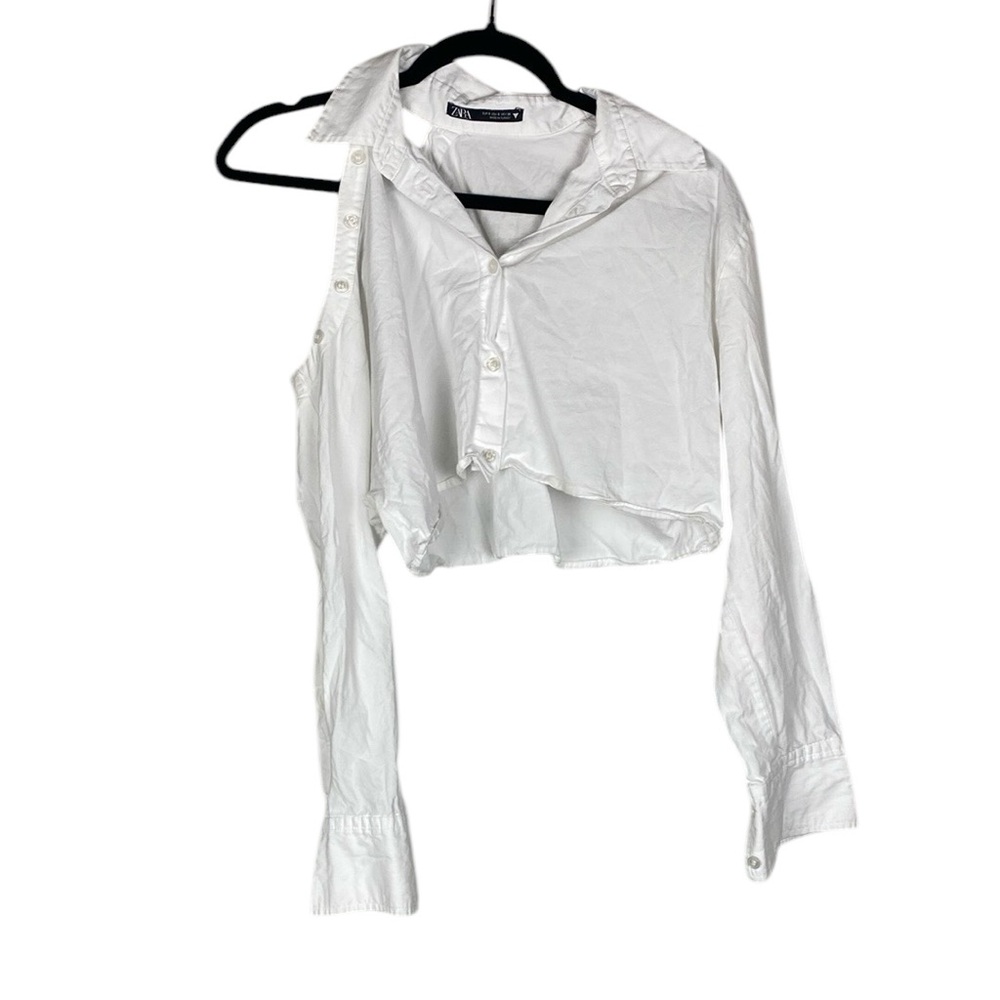 Zara white open shoulder button down